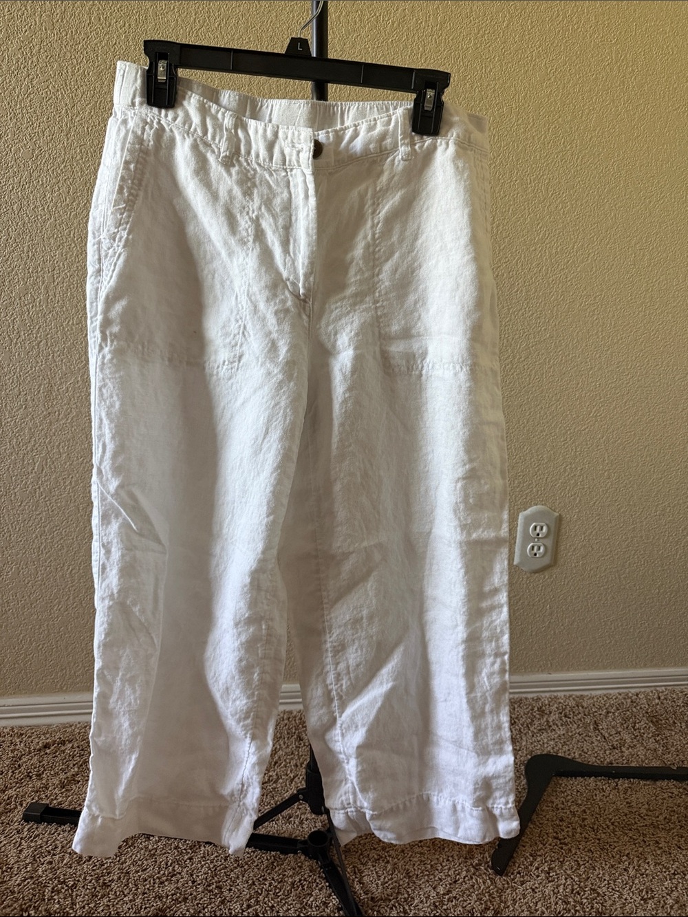 J Jill Cropped White Linen Wide-Leg Pants Small